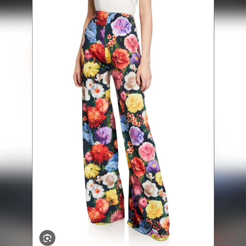 Alice + Olivia Floral Wide Leg Pants - Multicolor on Black